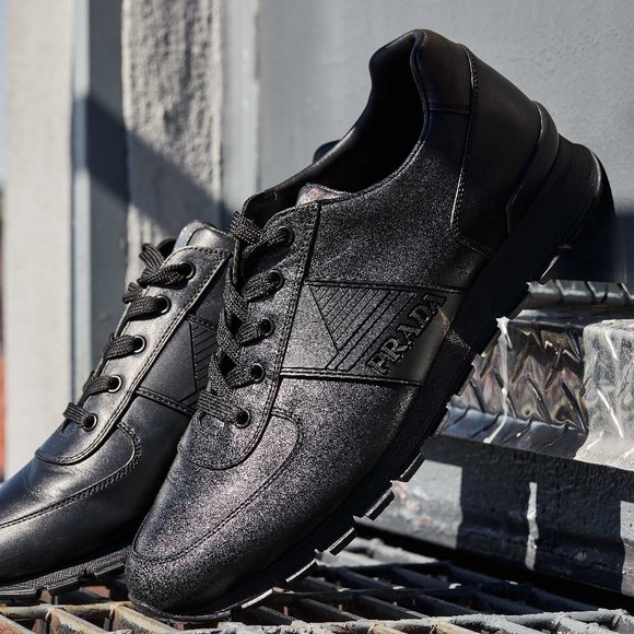 Prada Vitello Plume Leather Runner. Black, Mens Sz. 9 main image 7